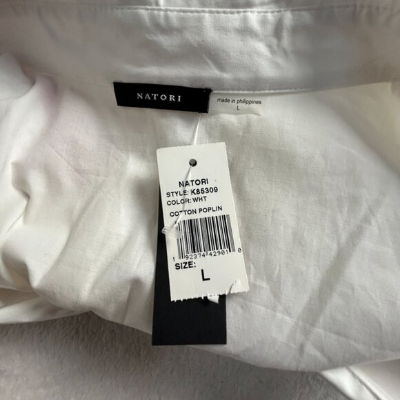 Natori Womens Floral Print Cotton Poplin Blouse Top Large White Collared New - Picture 3 of 8